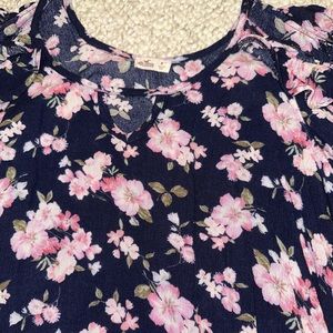 Navy blue cold shoulder floral shirt with tie sleeves